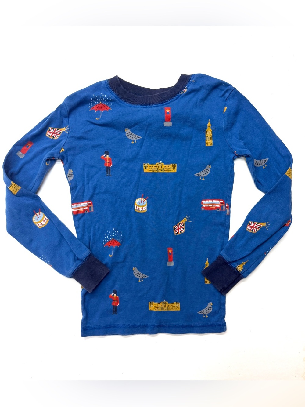 Mini Boden Kids Blue London Icons Big Ben British Long-Sleeve Pajama Shirt
